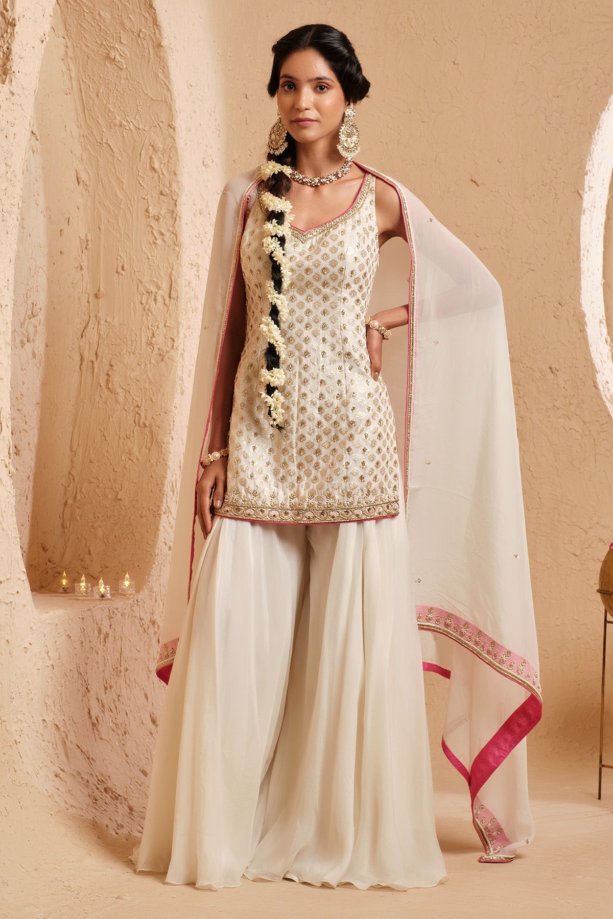 Buy Ivory Zari Work Sharara Set for women online available at Scrollnshops